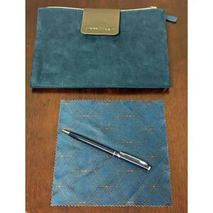 Airfrance Teal Faux Suede Clutch Travel Bag with Pen & Lens Cloth